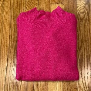 Bright Pink Mock Neck Wide Sleeve Sweater